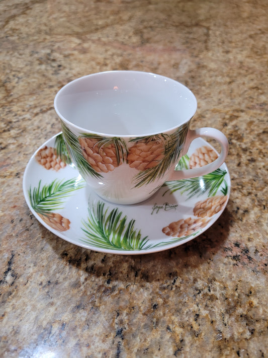 Cup and Saucer with Pine Cones 002