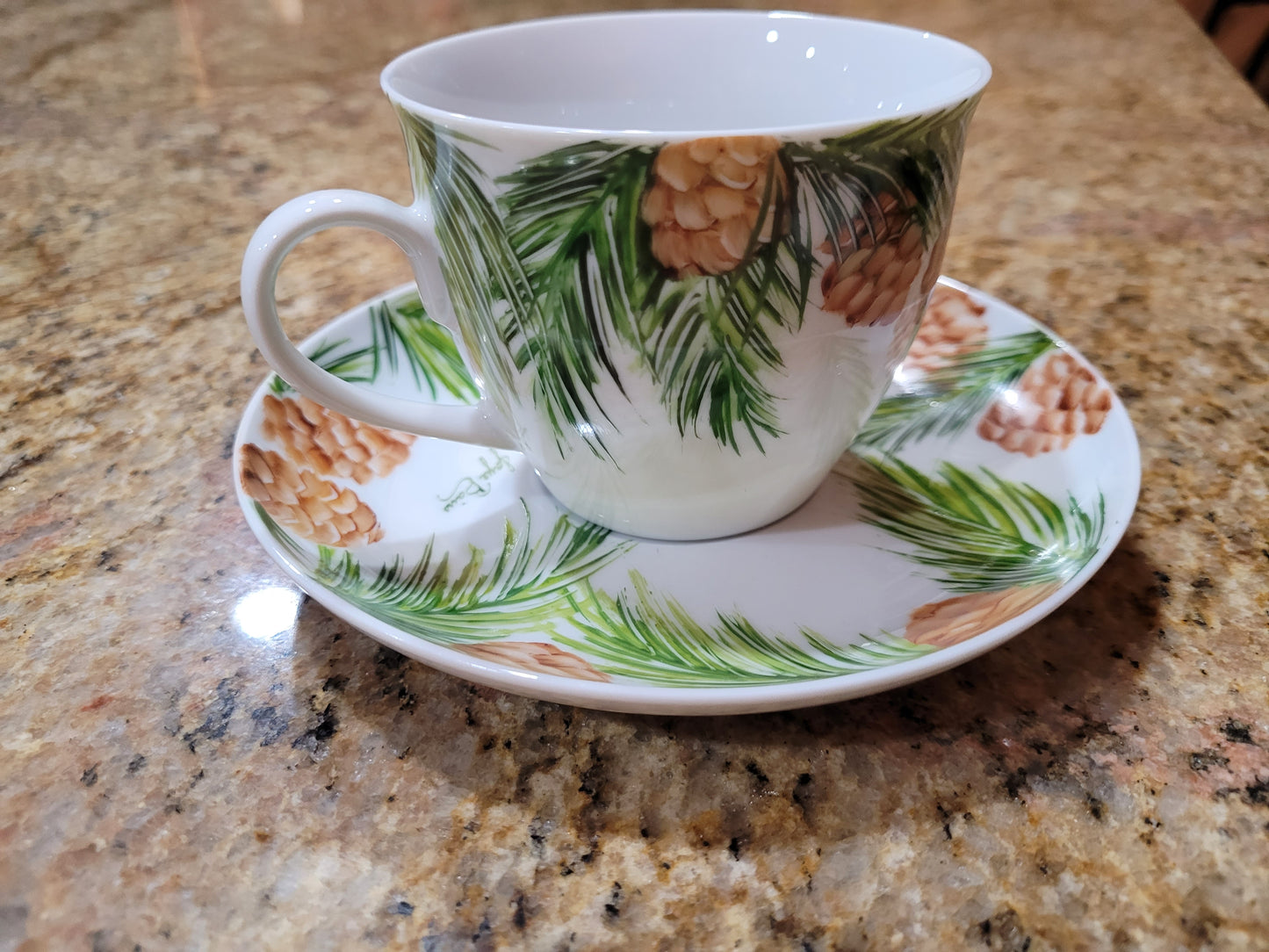 Cup and Saucer with Pine Cones 002