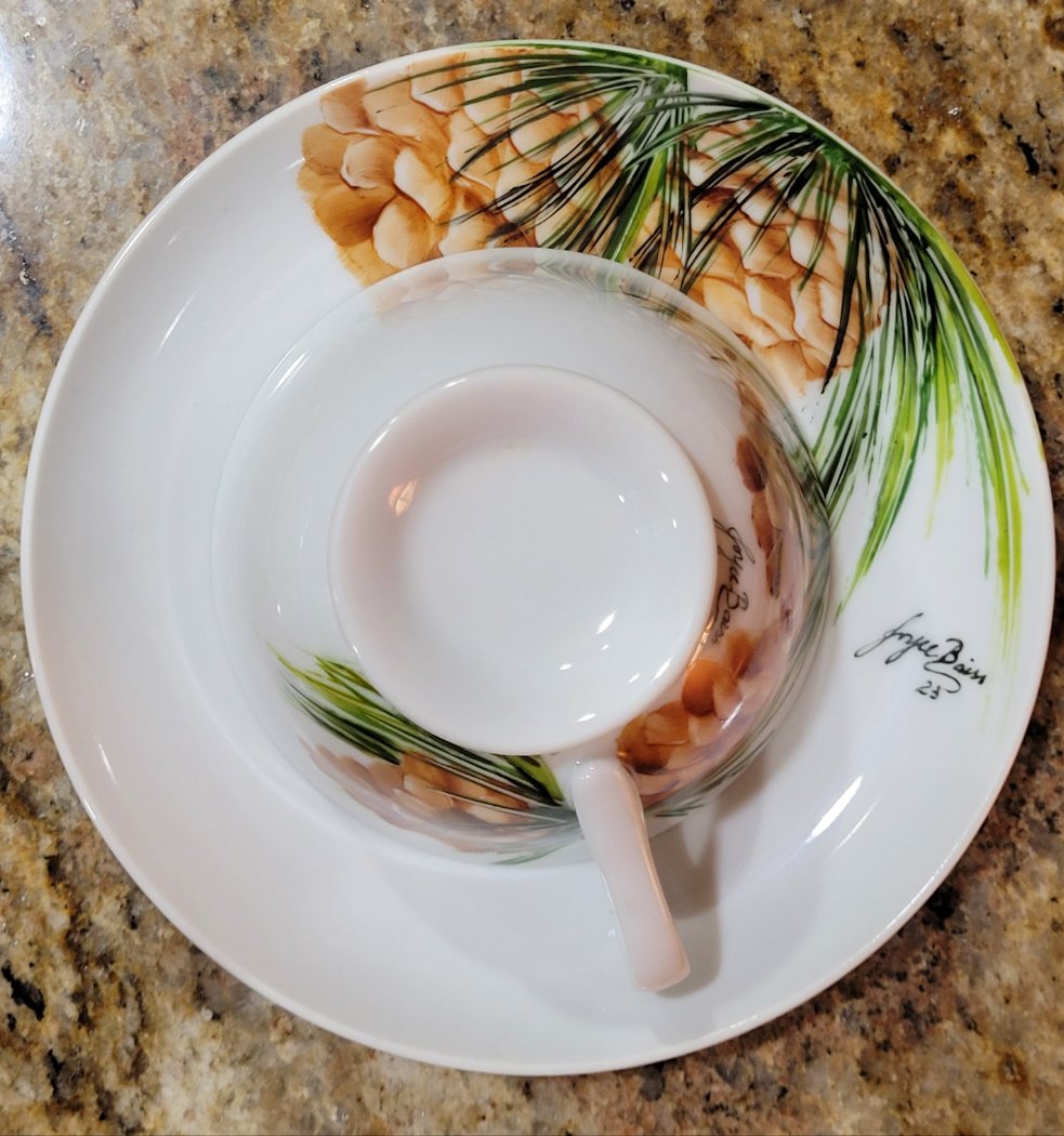 Cup and Saucer set with Pine Cones