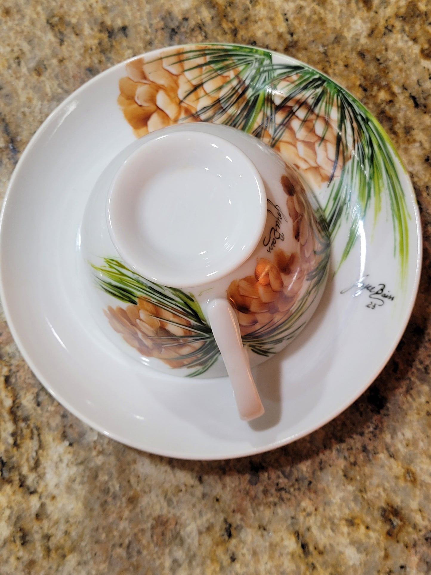 Cup and Saucer set with Pine Cones