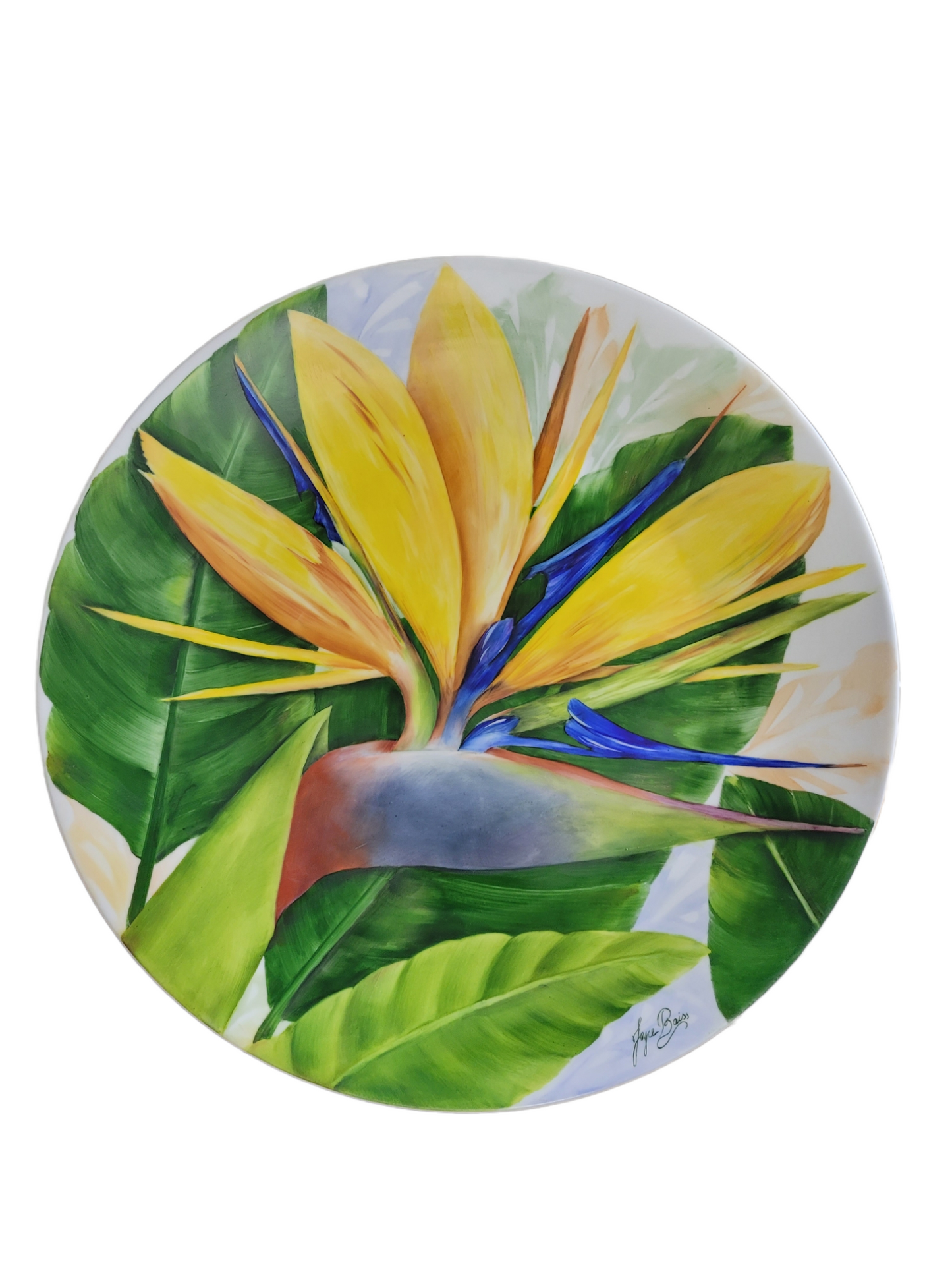 Plate with Bird of the Paradise Flower, 18in round.