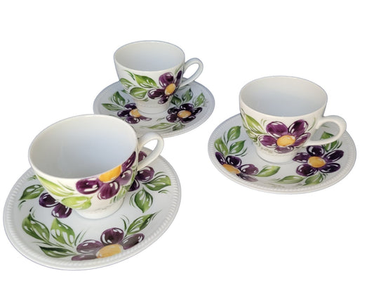 Cup and Sacucers Purple Flower Tea Cup set
