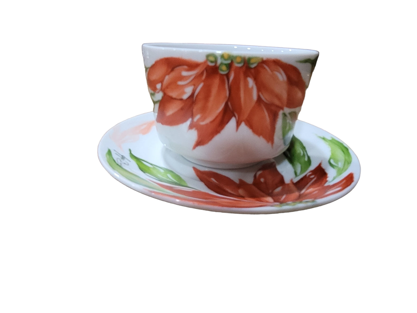 Cup and Saucer with Poinsettia Flower