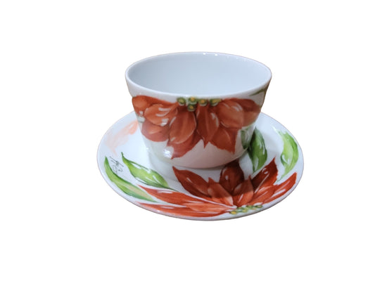 Cup and Saucer with Poinsettia Flower