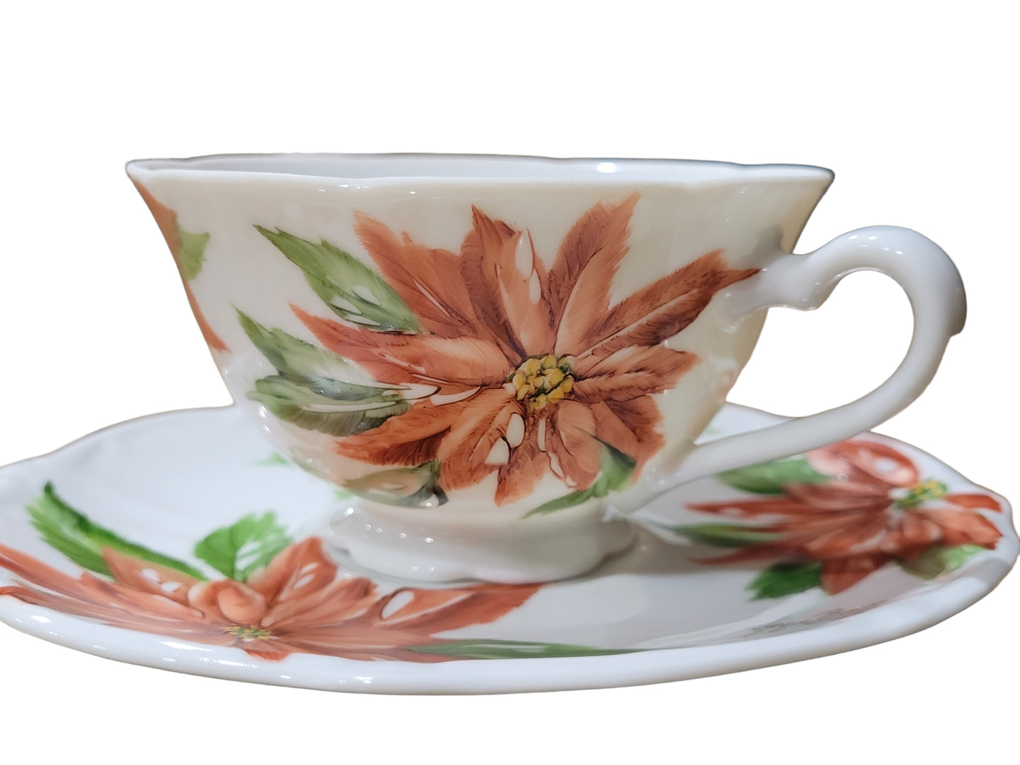 Cup and Saucer with Poinsettias