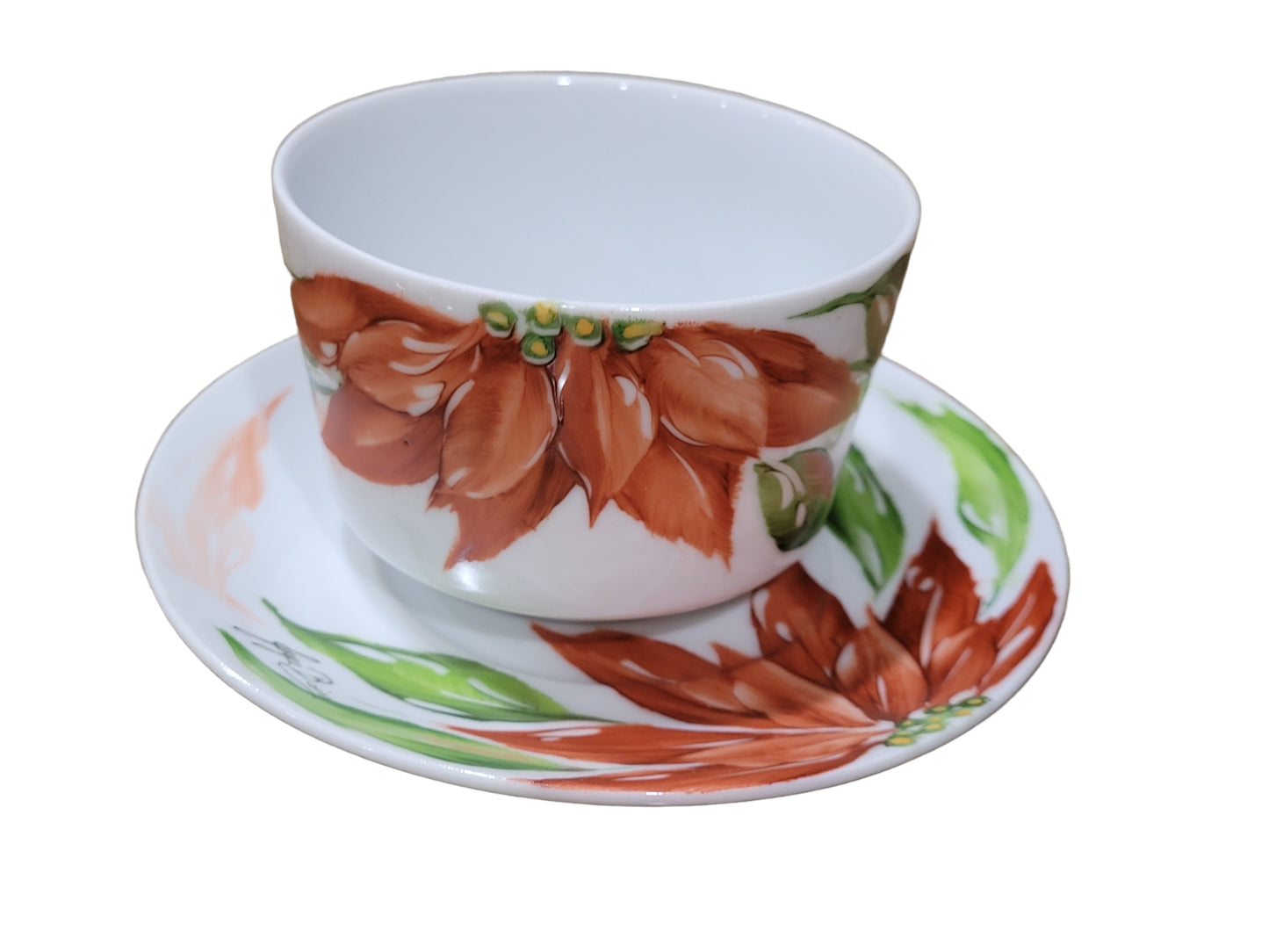 Cup and Saucer with Poinsettia Flower