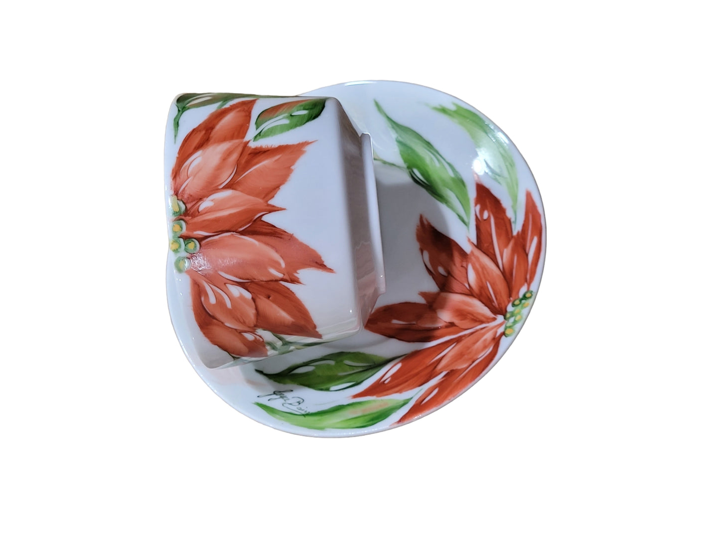 Cup and Saucer with Poinsettia Flower