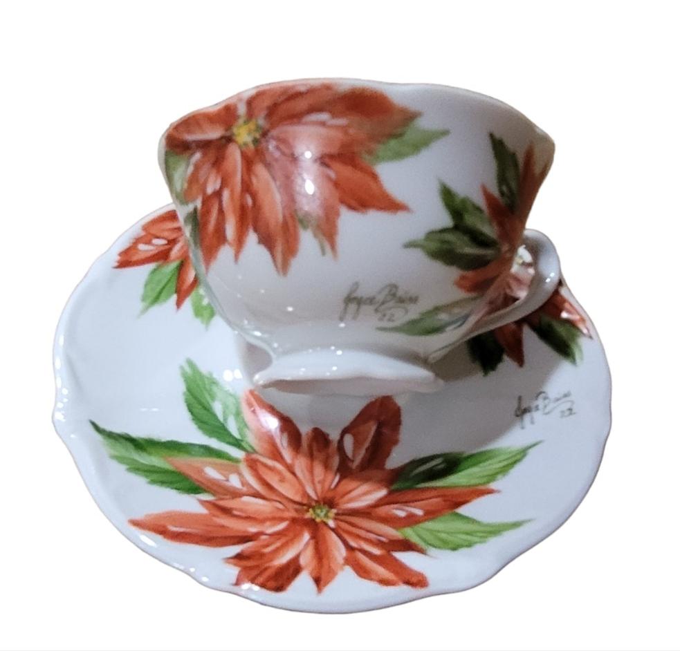 Cup and Saucer with Poinsettias