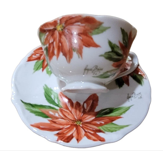 Cup and Saucer with Poinsettias