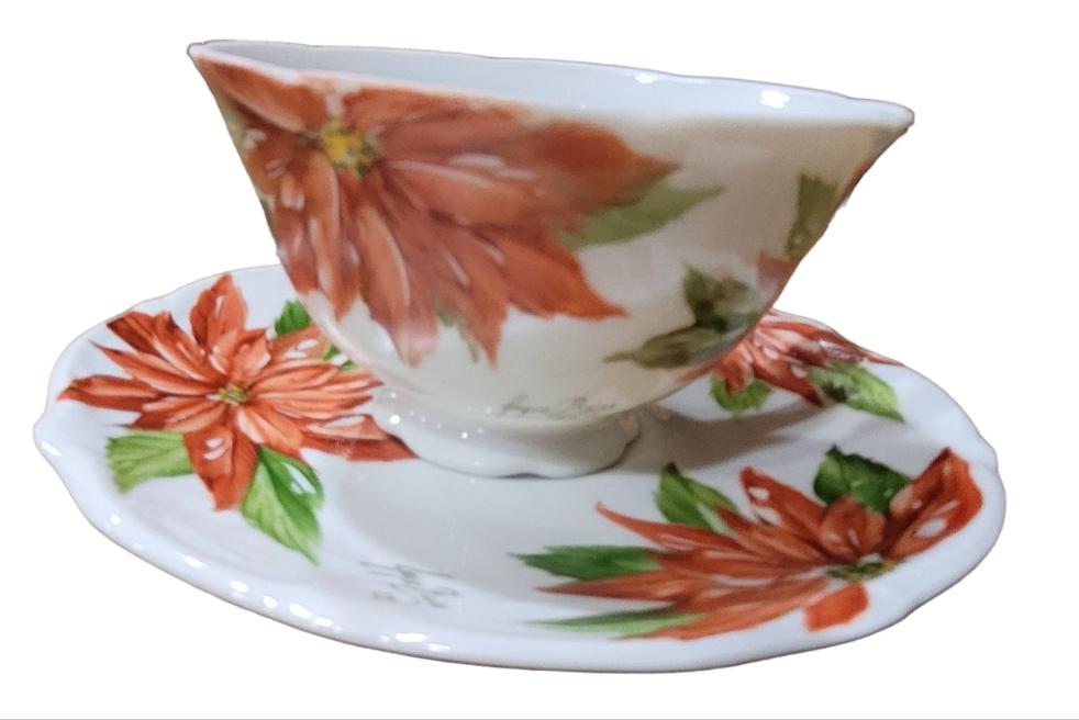 Cup and Saucer with Poinsettias