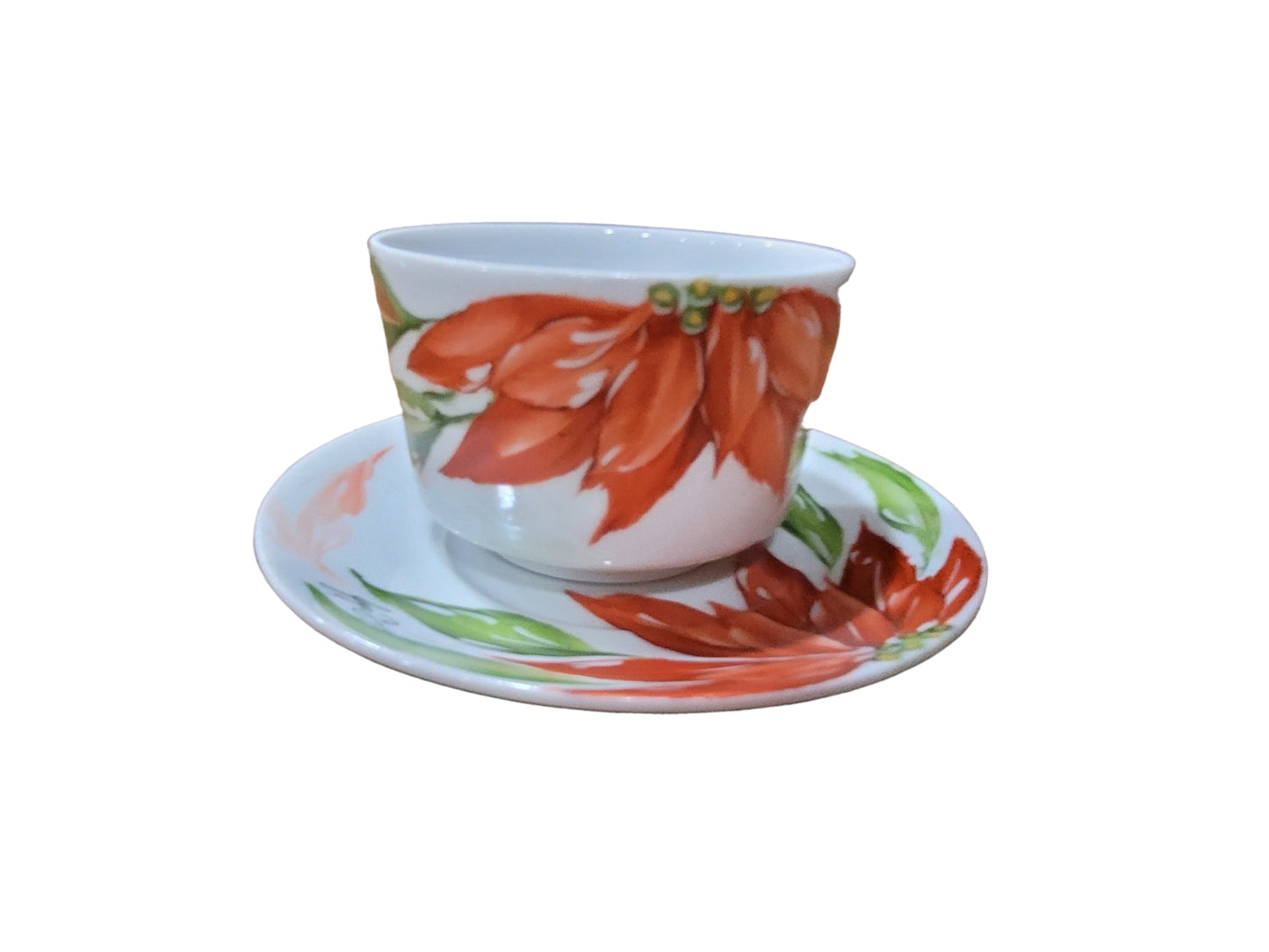 Cup and Saucer with Poinsettia Flower