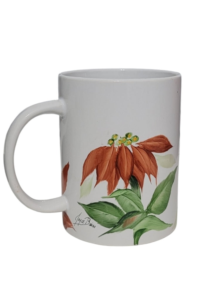 Christmas Cup Hand Painted with Poinsettias