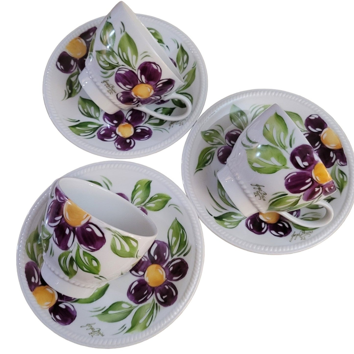 Cup and Sacucers Purple Flower Tea Cup set