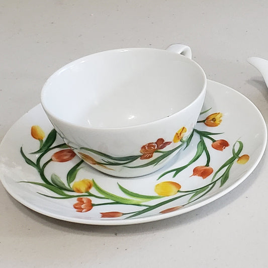 Cup and Saucer Tulips design